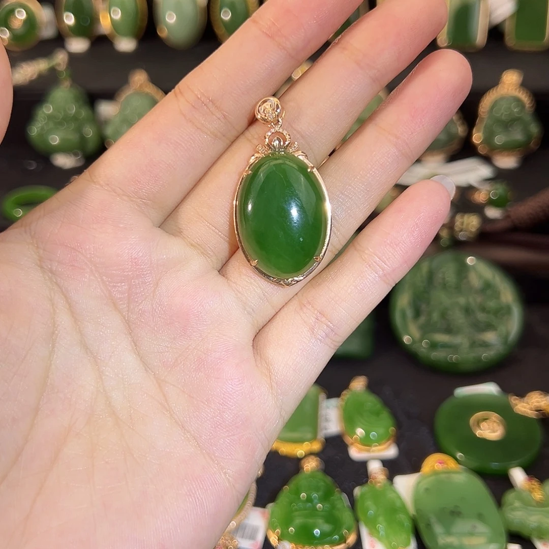 和田玉18K金镶嵌吊坠(不含链)