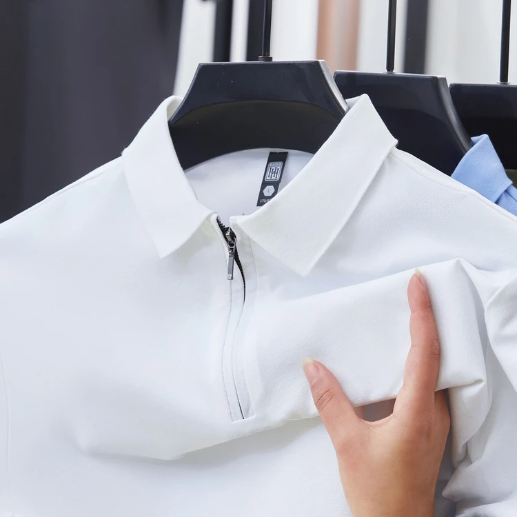 男士短袖拉链POLO衫商务休闲纯色75新疆棉透气夏季翻领T恤
