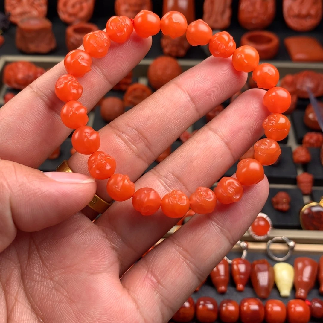 南红玛瑙保山笑佛头手串8未镶嵌哥***蛋