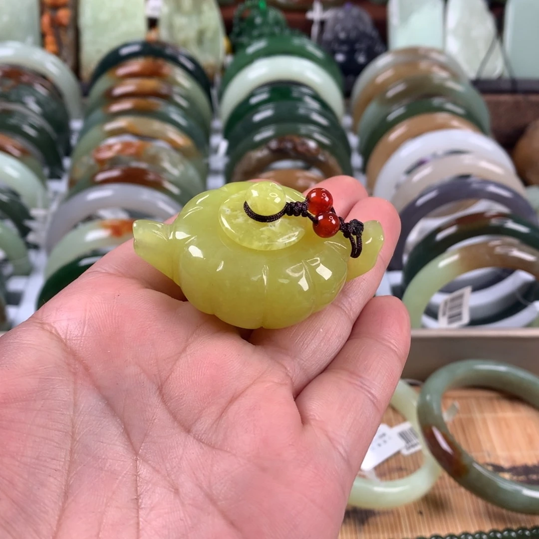 岫玉未镶嵌手把茶壶