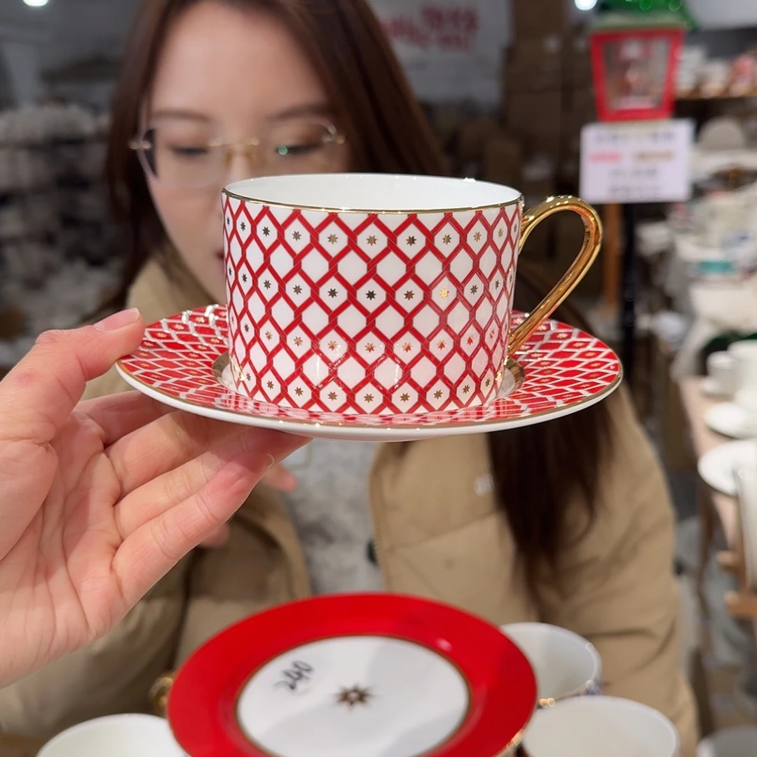 瓷鹅黄原单咖啡杯碟250ml一套微瑕