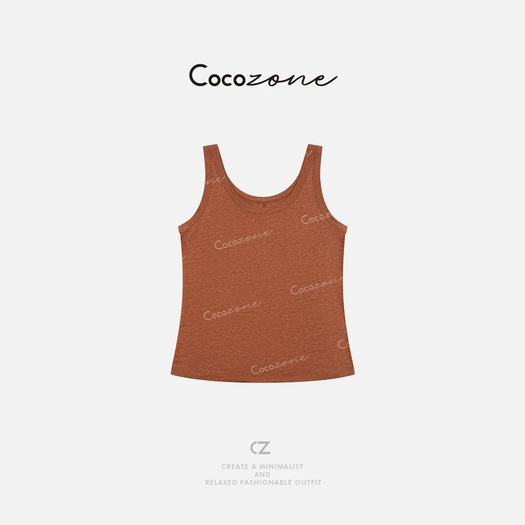 COCO ZONE 刘一一 【100亚麻】经典简约U领内搭女背心CD2A0872