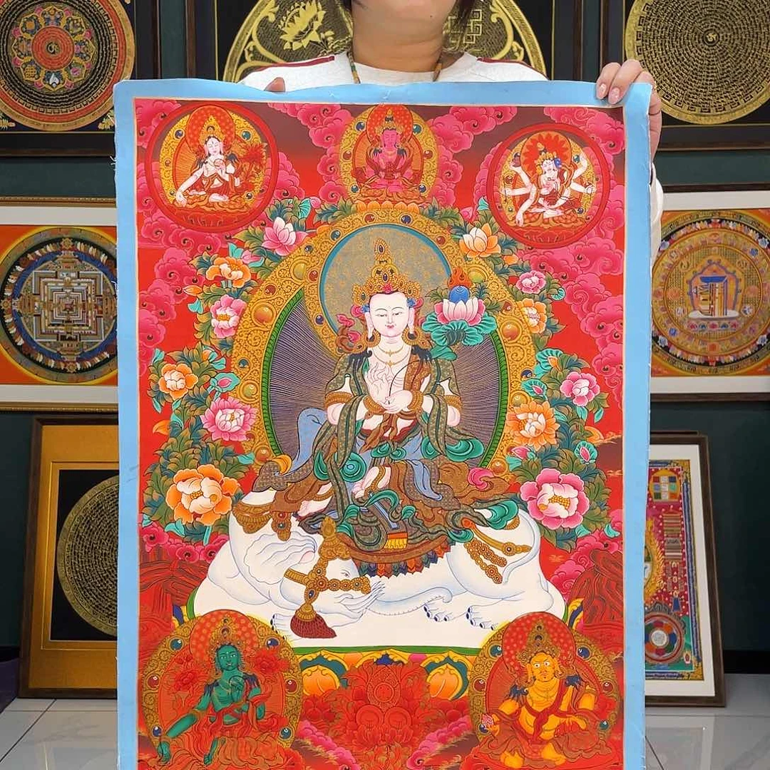 卷轴画普贤手绘矿料唐卡
