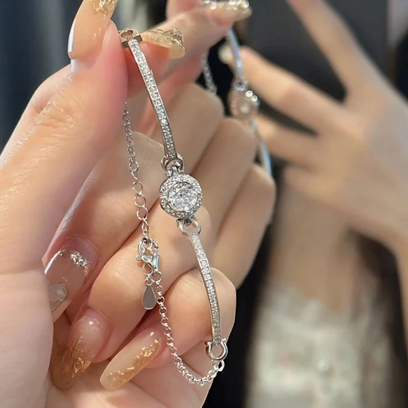 925银手链 纯银星点半镯手链女小众高级感满钻设计送闺蜜生日礼物