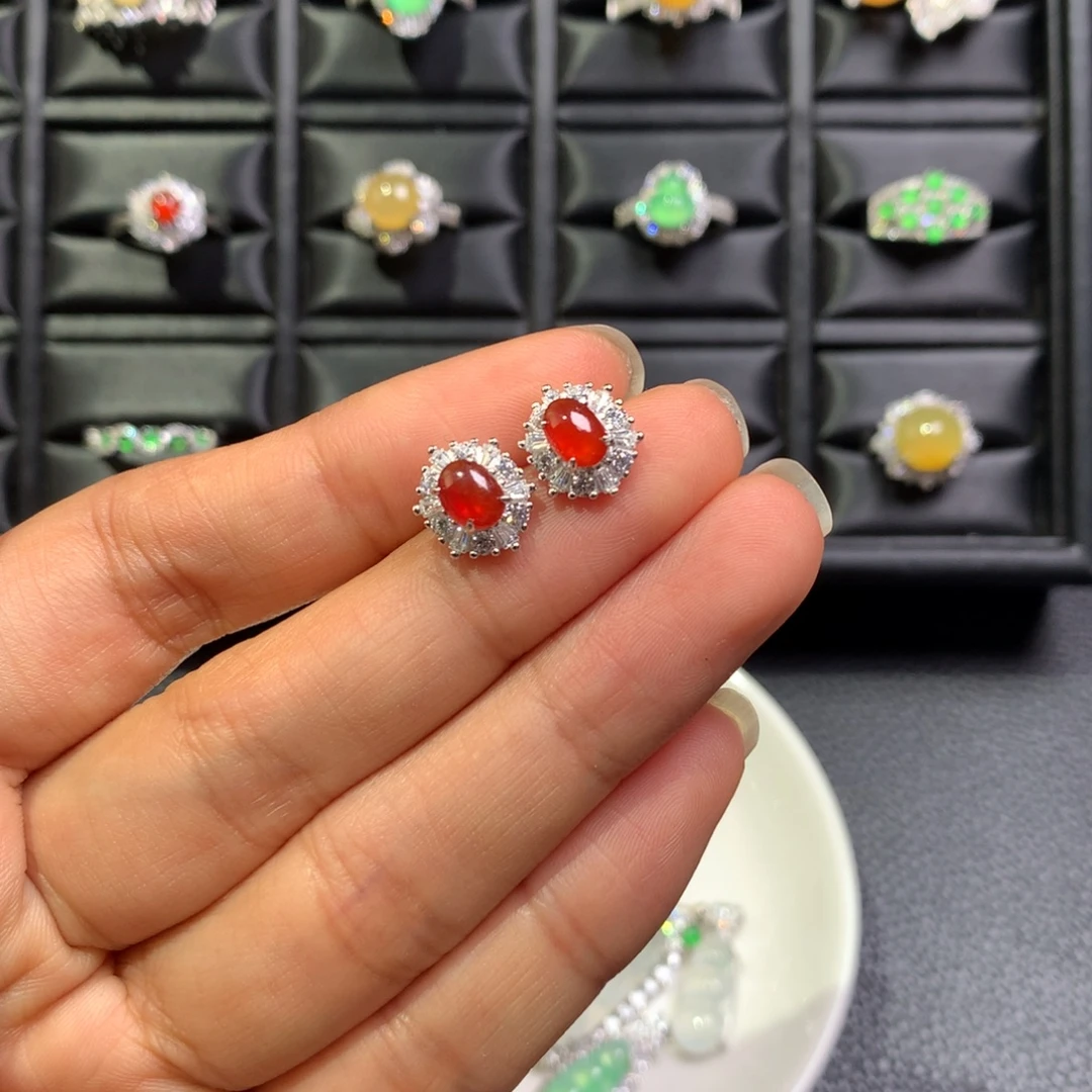 翡翠银S925镶嵌耳饰