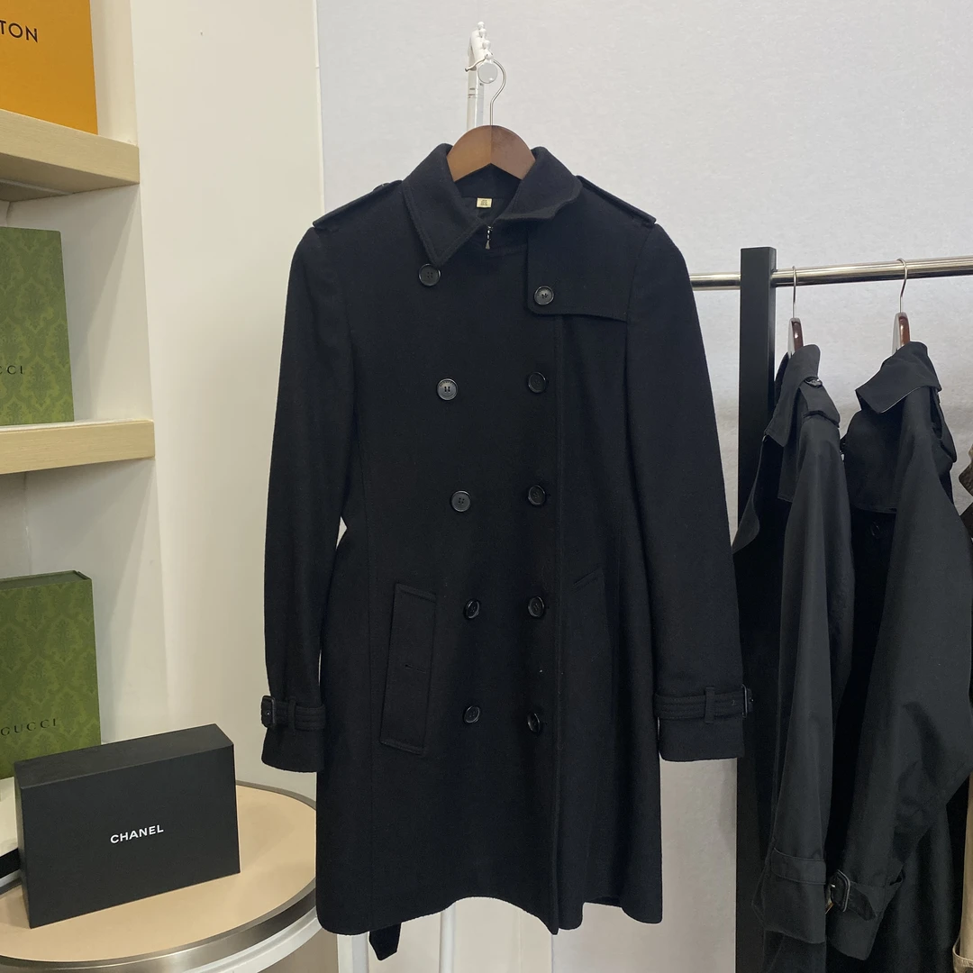 99新 BURBERRY/博柏利 博柏利 黑色羊绒大衣 UK8码 11314