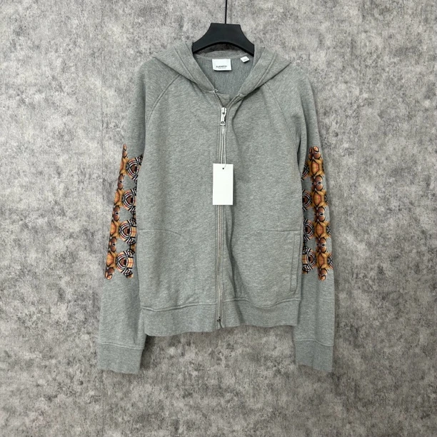 95新 BURBERRY/博柏利 Burberry 灰色连帽卫衣外套