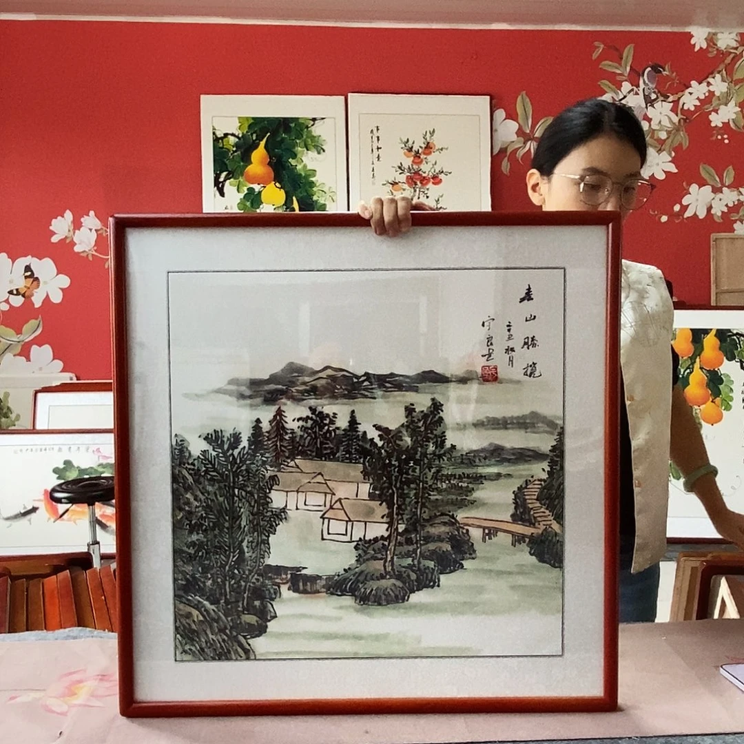 国画手写手绘国画作品带框包邮62✖️62