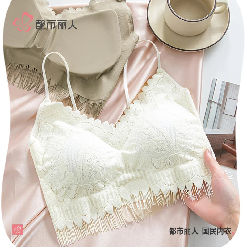 都市丽人蕾丝性感吊带防外扩背心运动少女抹胸无痕大小胸68002