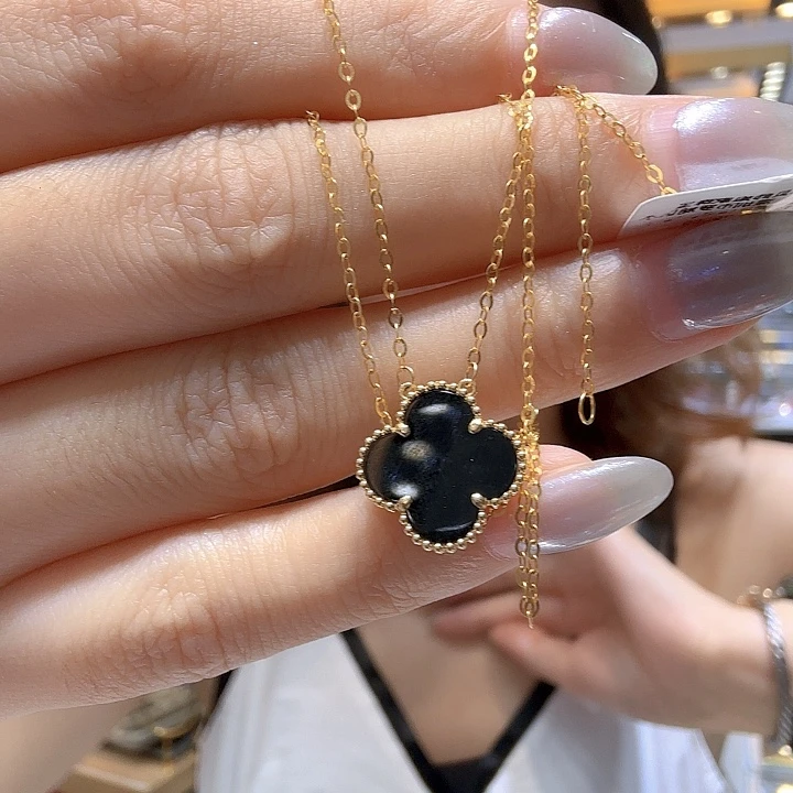 玛瑙/玉髓18K金镶嵌项链15mm草K黄