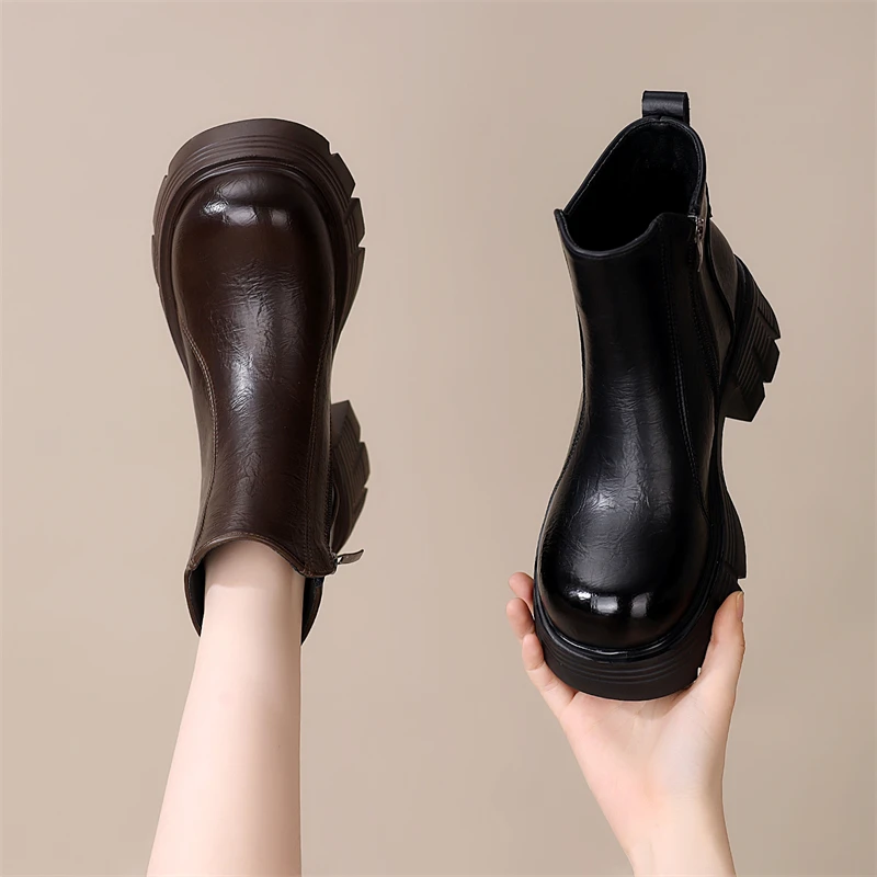 粗跟英伦二棉小短靴女2025秋冬新款加绒保暖低帮软底显脚小马丁靴