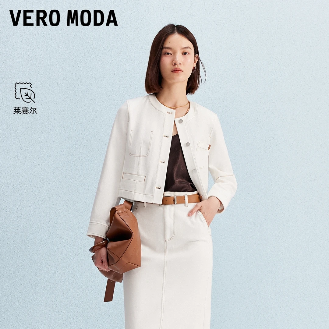 Vero Moda短外套2025新款含莱赛尔拼皮口袋牛仔上衣老钱风松弛感