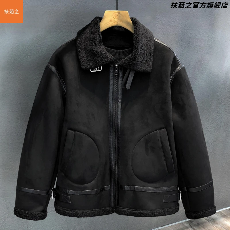 皮毛All车派克服覆古重磅羊羔绒外套男士冬季加厚品质绒夹克男