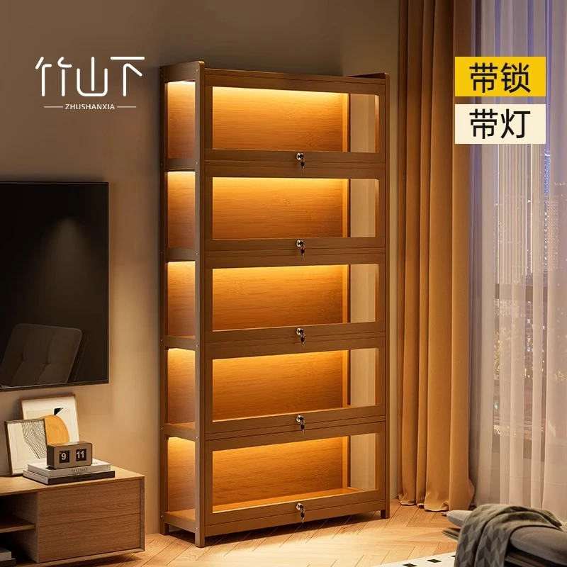 带灯带锁手办展示柜亚克力透明落地式收纳柜玩具乐高陈列柜子