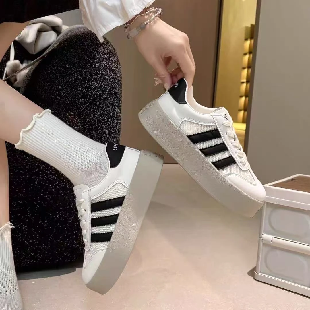 夏季透气网面德训鞋女2025新款薄款厚底休闲小白鞋百搭运动板鞋