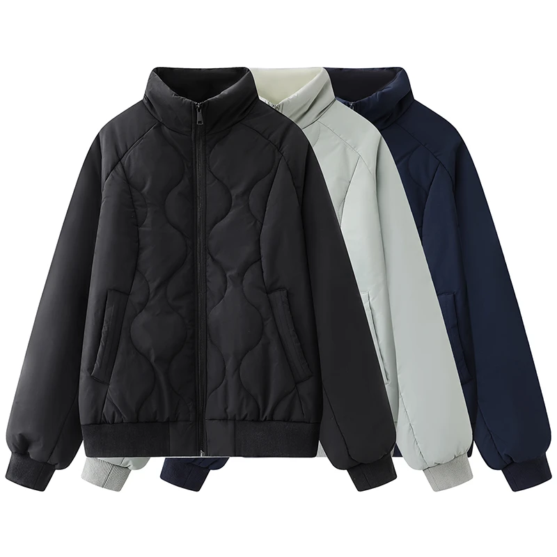 2025年冬季几何绗缝蓬蓬棉服时尚立领百搭宽松休闲夹棉保暖上衣女