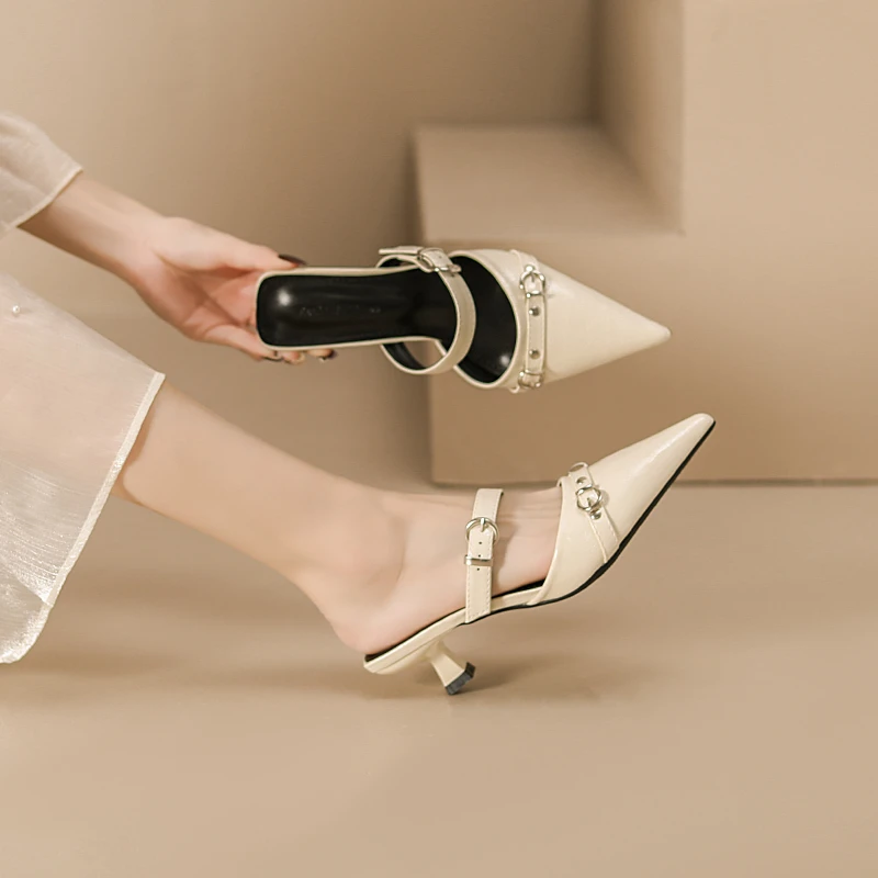 【售完为止】法式温柔尖头半拖鞋女2025夏季气质百搭细跟高跟鞋女