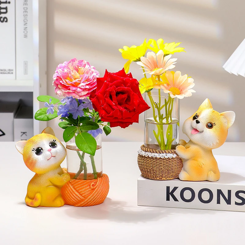可爱兔子水培花瓶水养植物干花装饰花器玻璃客厅插花书桌面摆件