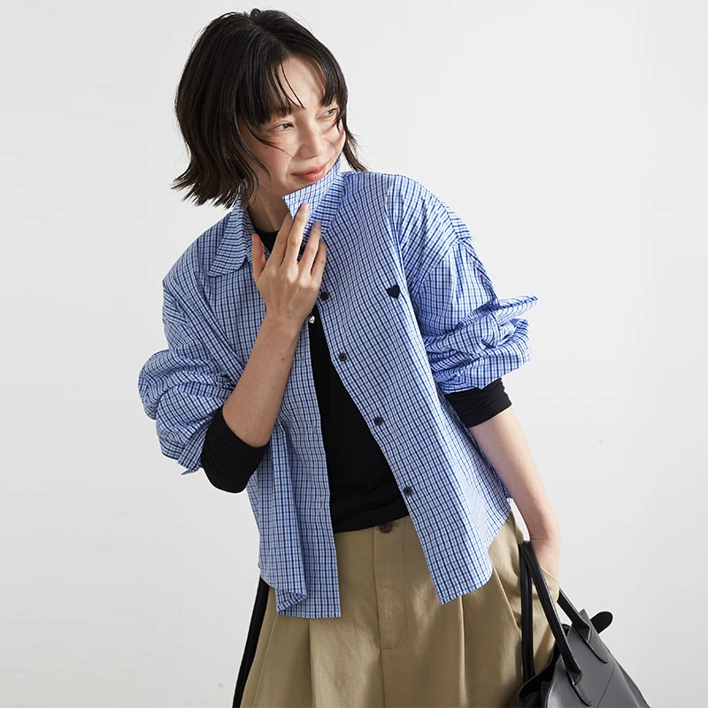 About Passion · 小刺绣格子长袖开衫衬衫W732B