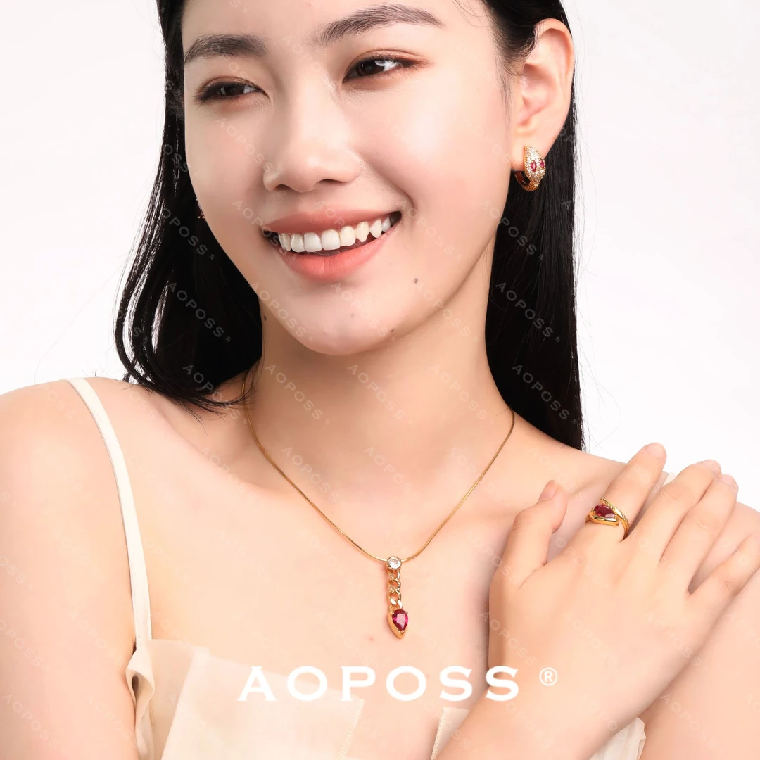 AOPOSS 铜合金耳饰 [AB金蛇]耳钉耳夹戒指项链女款2025爆款耳环