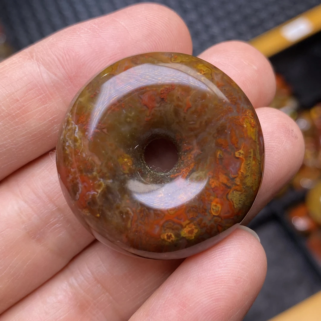 天然战国红玛瑙平安扣草花玉化挂件礼物102号