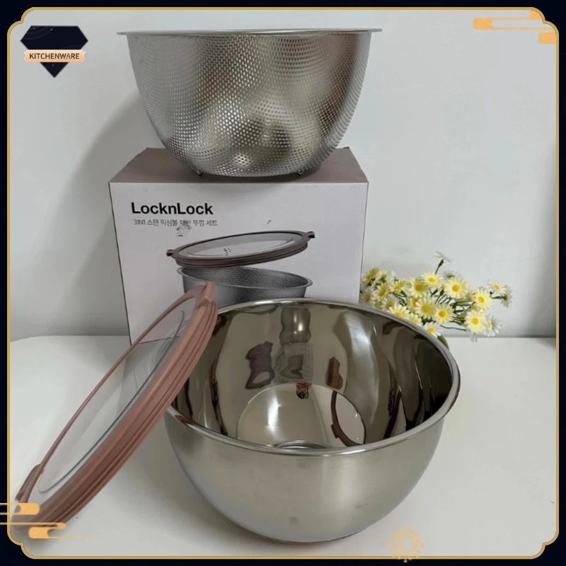 韩国原装进口食品级不锈钢加厚淘米洗水果洗菜盆沥水篮发面盆