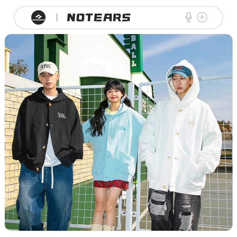NOTEARS/没有眼泪 美式潮流条纹提花外套情侣同款连帽上衣2583