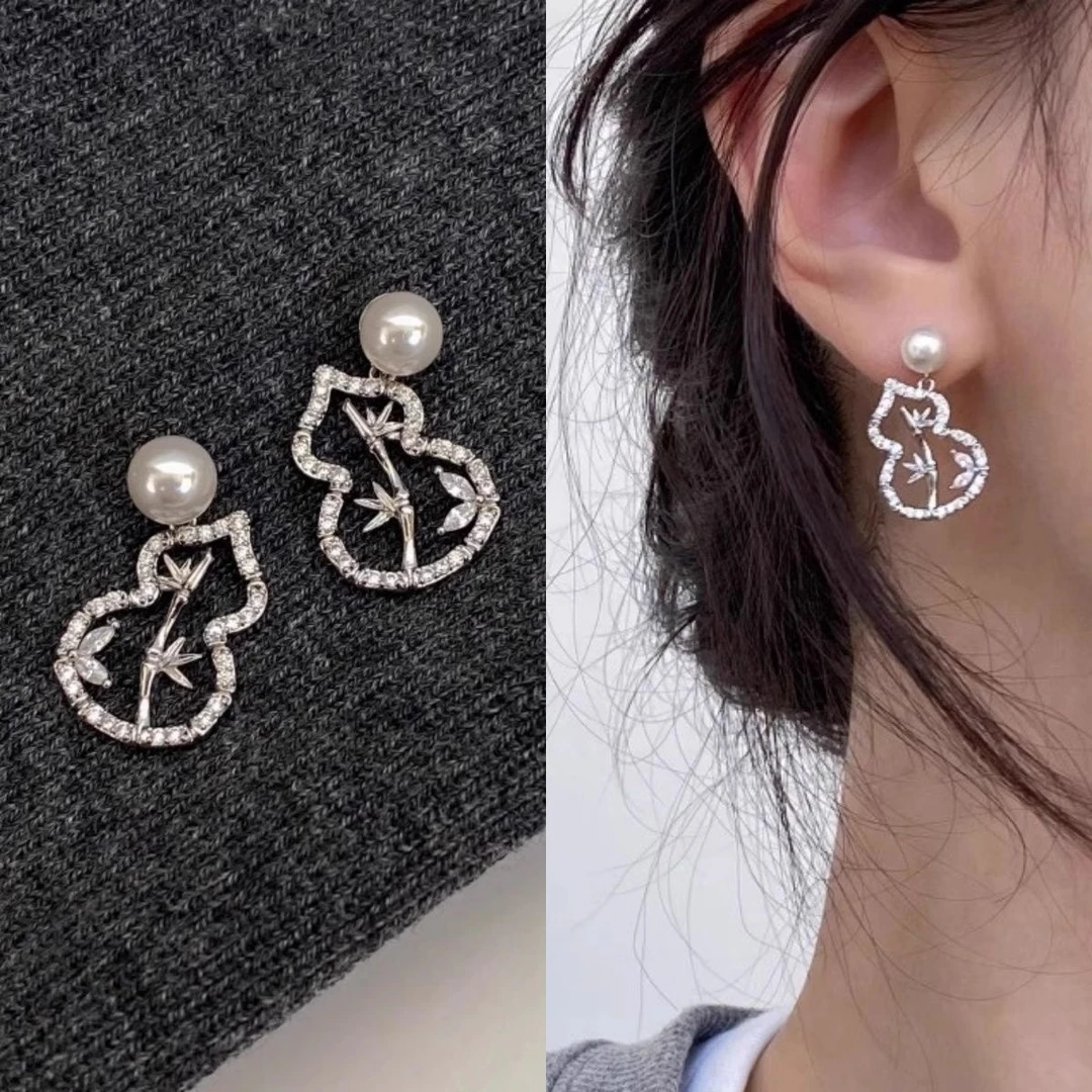 银色镂空葫芦珠珠耳钉国风时尚日常百搭轻奢设计感清冷感气质耳饰