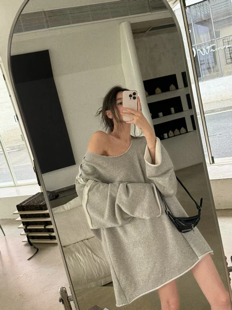 XYSF极简  慵懒设计百搭气质剪边反车线宽松卫衣