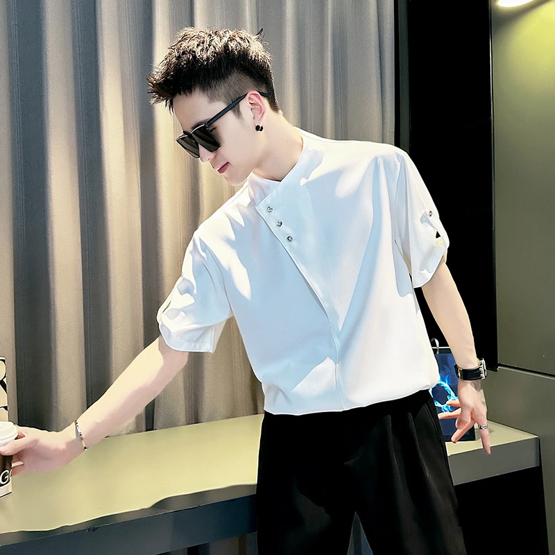 白色衬衫男款短袖夏季寸衫2025新款高级设计感潮牌痞帅半袖小衬衣