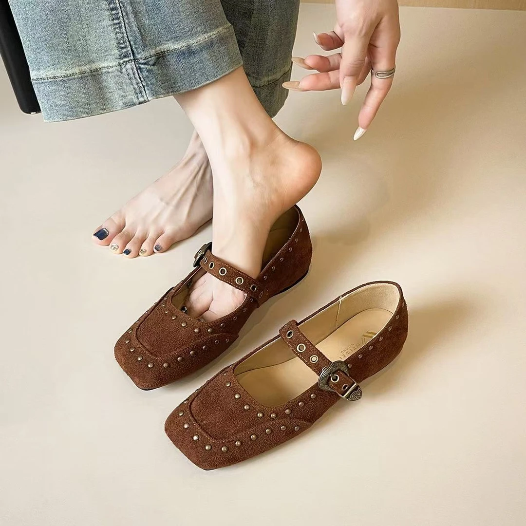 9388-16法式平底方头浅口复古单鞋女芭蕾配裙子软底玛丽珍晚晚鞋