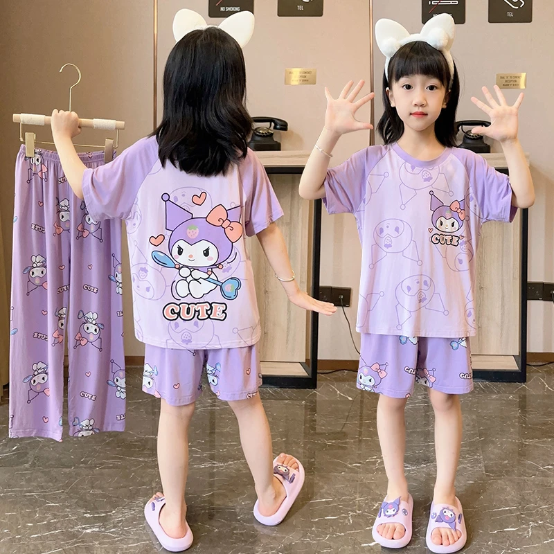 中大童夏季莫代尔儿童睡衣女童短袖洋气套装公主小女孩母女家居服