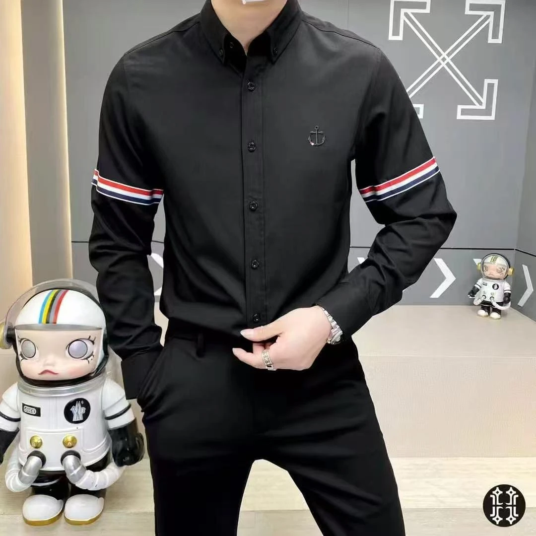 8874男士高端专柜欧货时尚刺绣织带衬衫