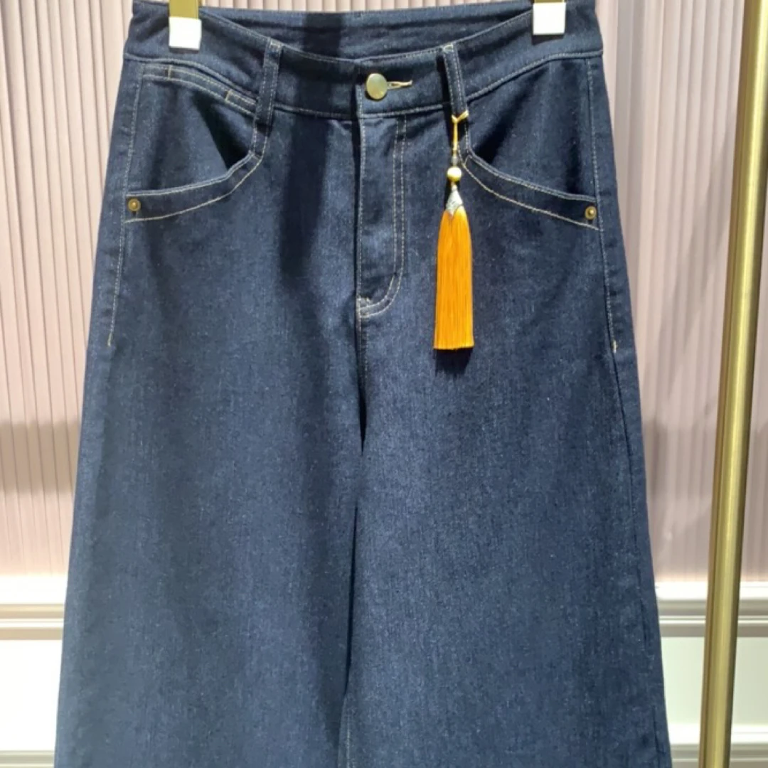 新中式品玉牛仔蓝牛仔裤