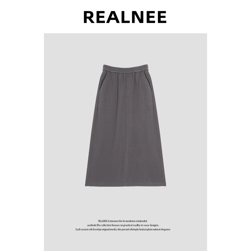 【REALNEE】高质量极简松紧腰开叉H型休闲半身裙RLMMY4BQ04303