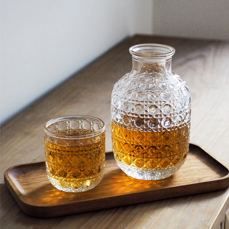 一壶一杯套装浮雕宝石格纹水杯水壶果汁杯果汁饮料玻璃杯复古