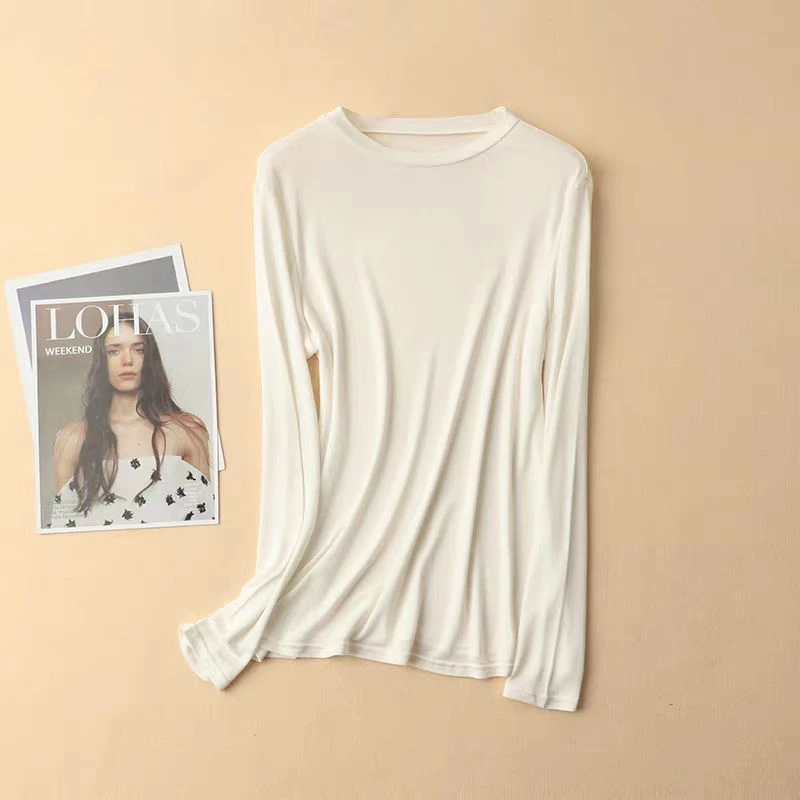 {董氏家}莱赛尔天丝圆领打底衫女叠穿内搭T恤2025新款春季修身