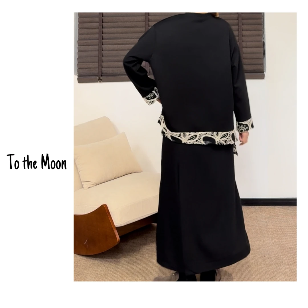 UpSd 原创【摇曳后花边T恤】长袖拼接蕾丝T恤休闲宽松圆领简约百搭