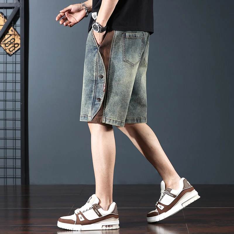 五分七分爆款男款裤子新款运动男士短裤复古蓝牛仔M到4XL