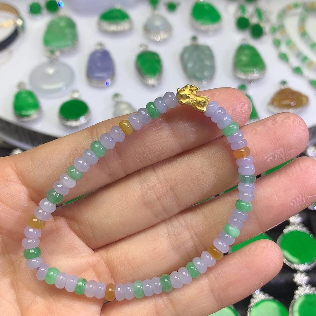 足金镶嵌手链翡翠手串