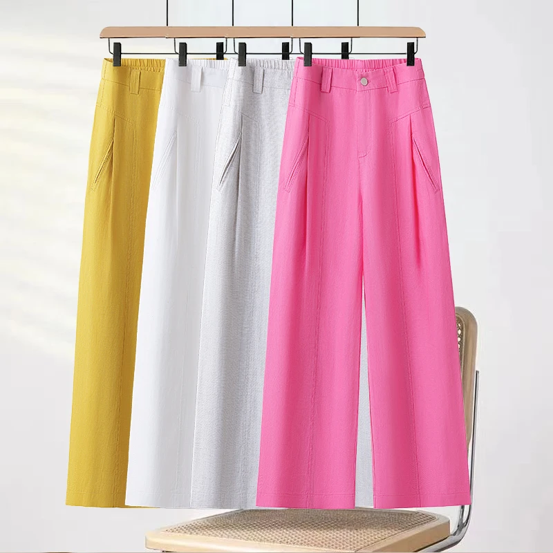 拉夏贝尔小个子2025夏季新款阔腿裤女薄款宽松透气凉感八分直筒裤
