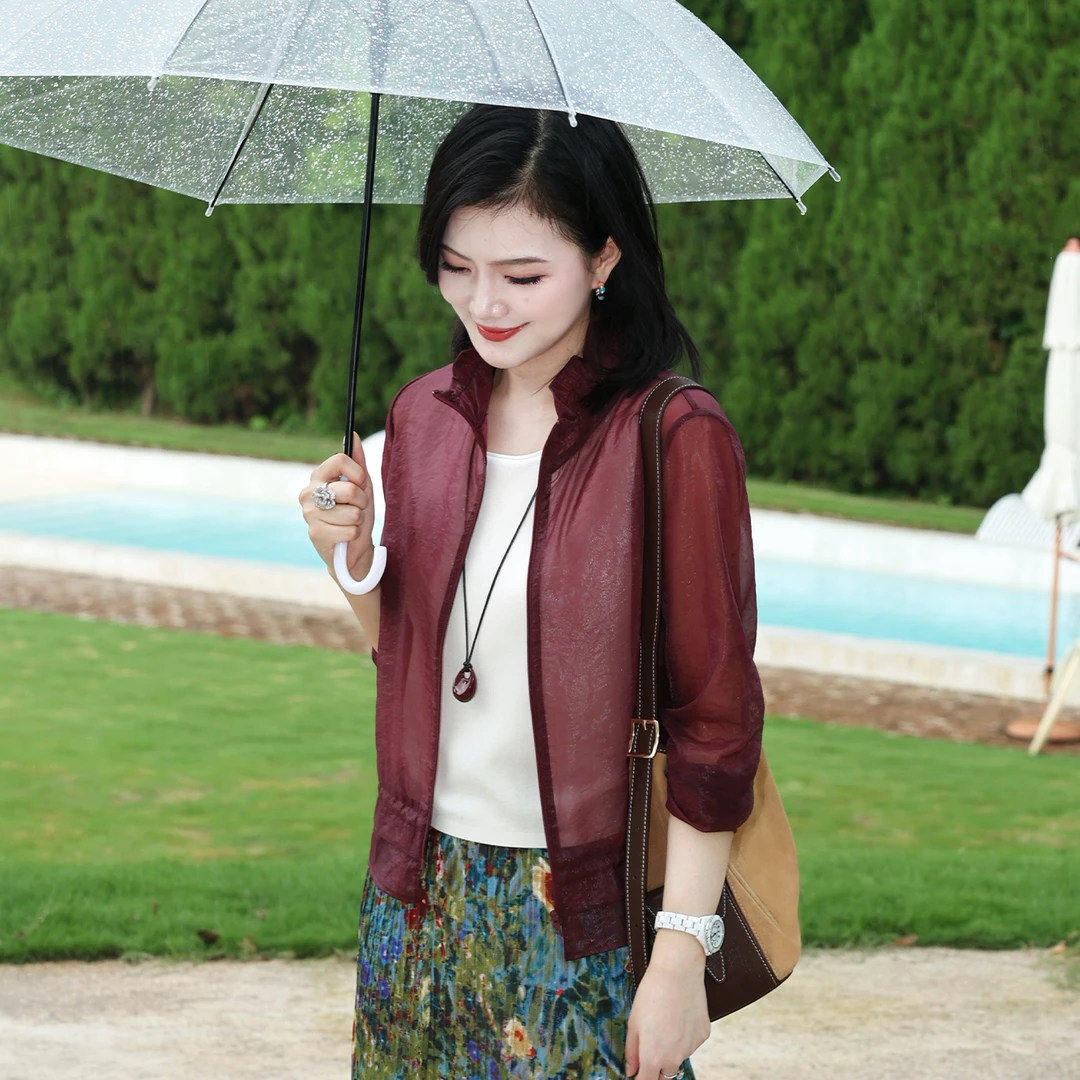 枫竺阿楠anan时尚立领拉链可调节松紧下摆长袖外搭薄款外套女秋季