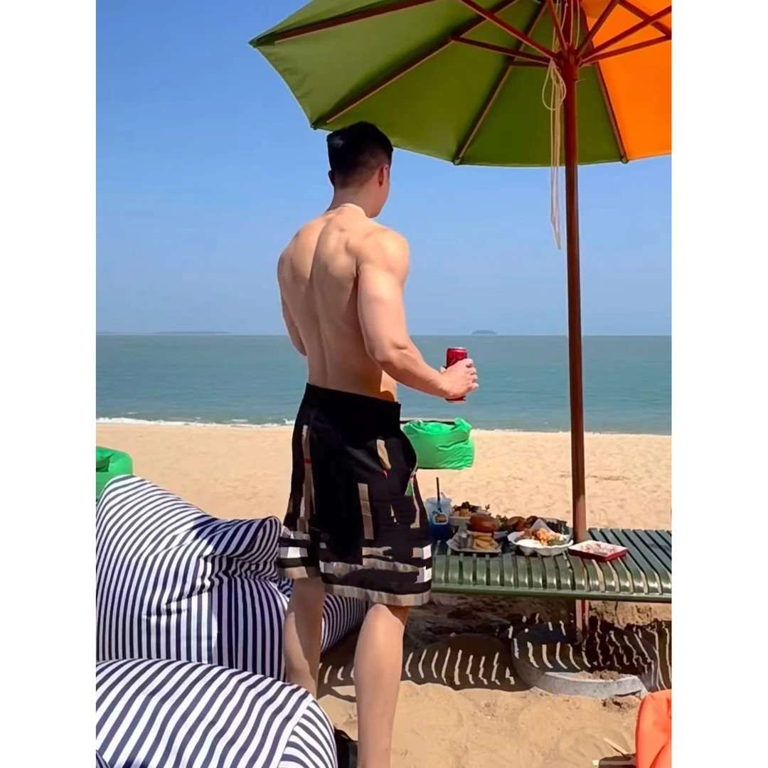 【潮】时尚潮牌休闲格子短裤五分裤男(160)