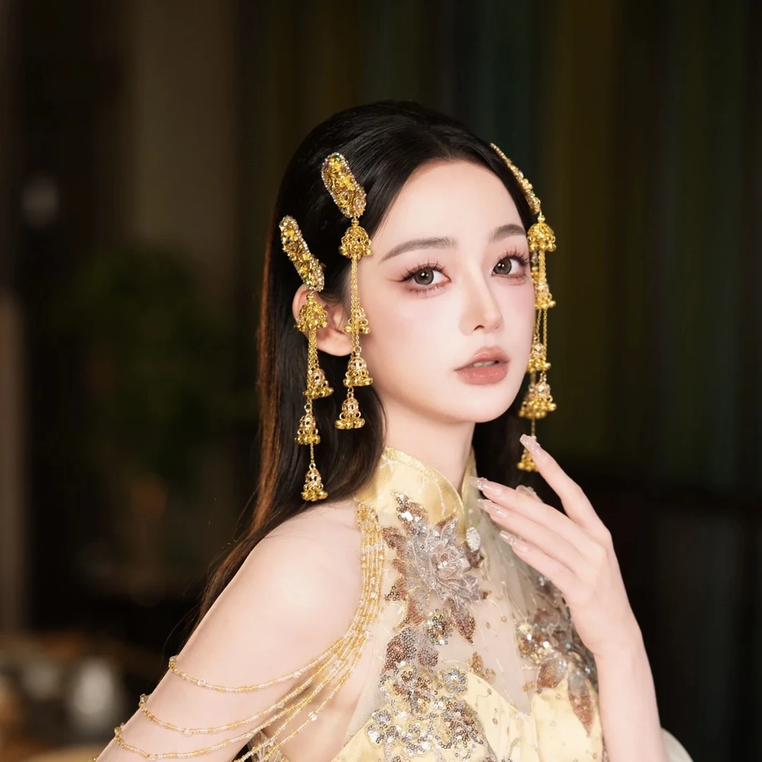 U沐｜易梦玲发夹 金色铃铛流苏四支