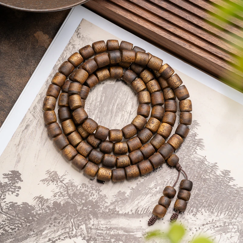 沉香【圆桶珠】莺歌绿奇楠沉香·高结油8*7mm多圈手串素串