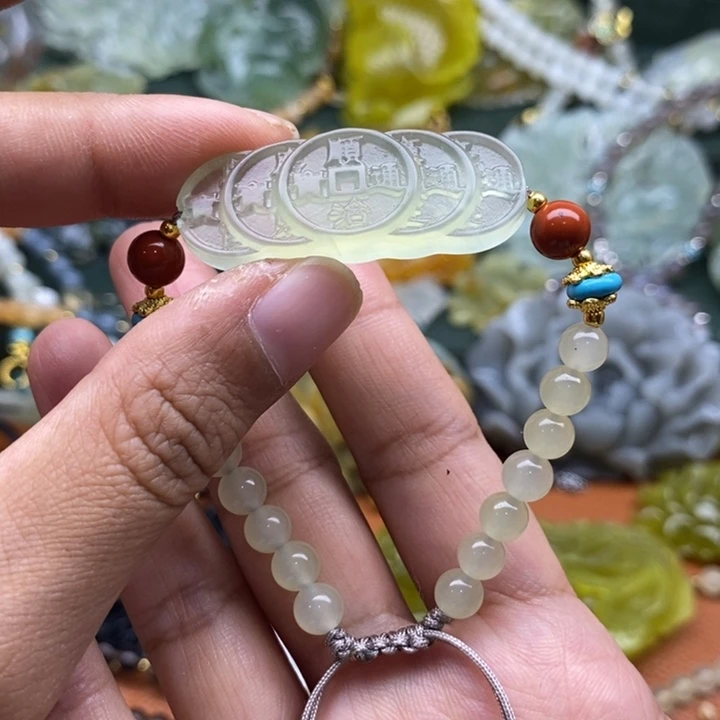 未镶嵌岫玉吊坠毛衣链锁骨链
