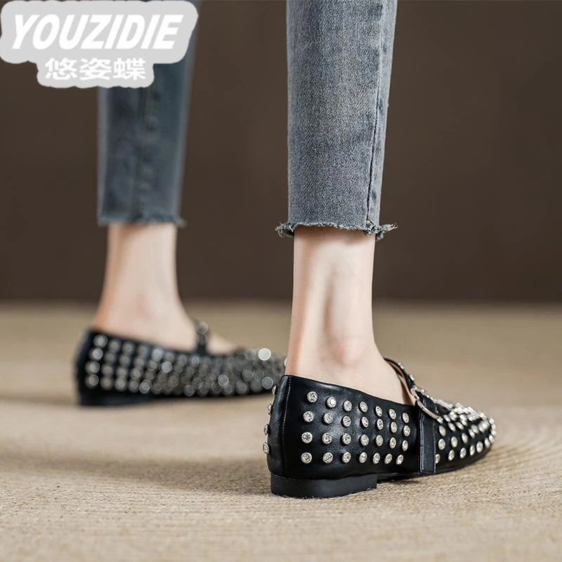 平底芭蕾舞浅口单鞋女水钻玛丽珍女鞋2025夏季新款软底舒适豆豆鞋