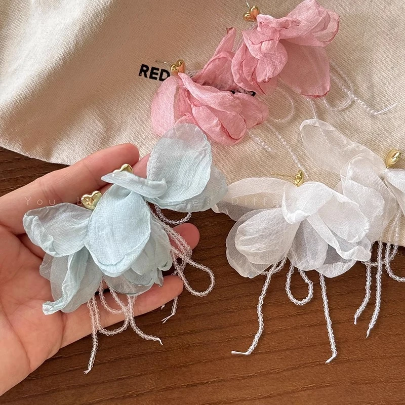 海边度假风花朵流苏耳环女氛围感仙气串珠耳钉新款高级感耳饰4730