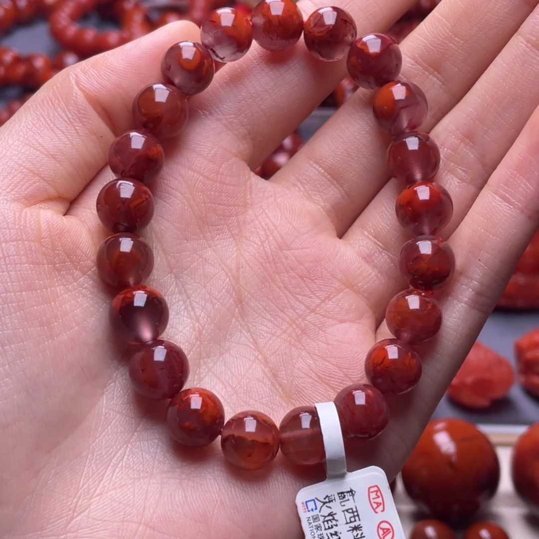 南红玛瑙其它未镶嵌冬*拉9➕瓦西玫红火焰圆珠手串