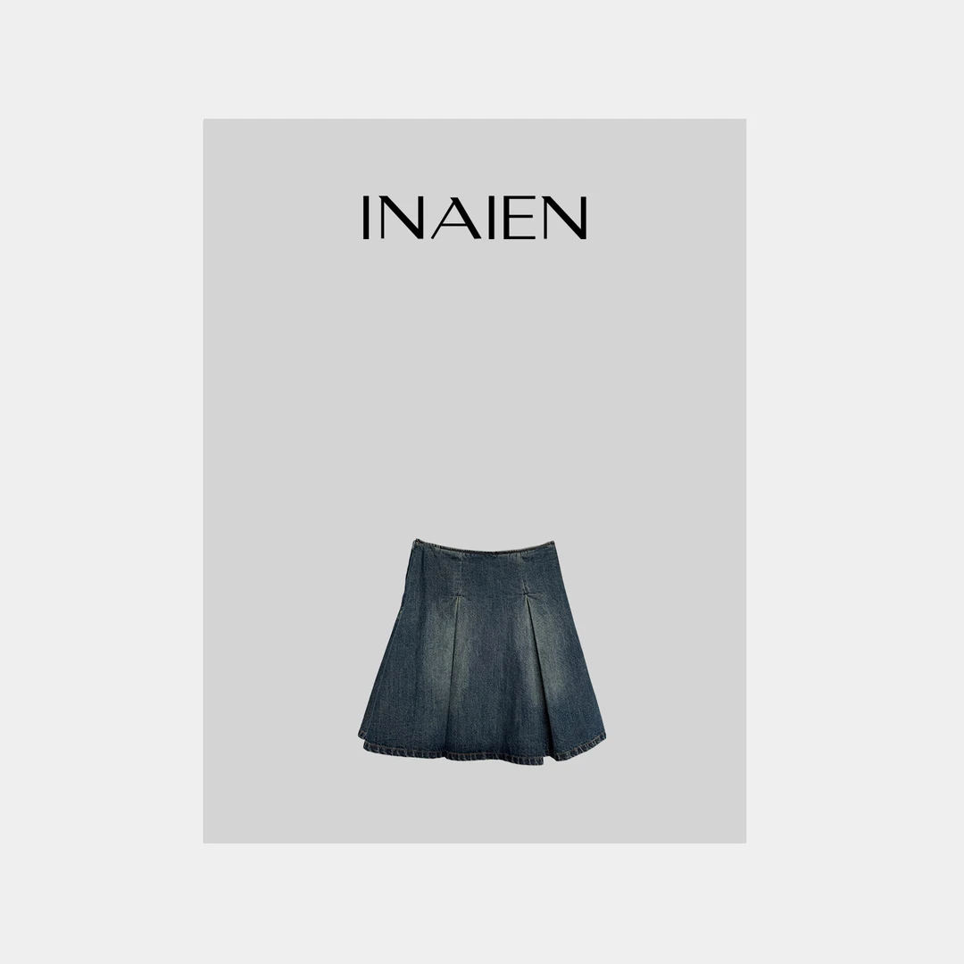 【INAIEN】线上款 “蓝调时刻”牛仔百褶短裙P8506 清